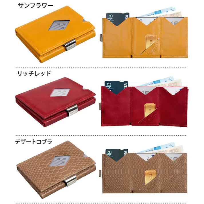 EXENTRI エキセントリ ミニマルウォレット スキミング防止 RFIDブロック【ミニマル財布 三つ折り財布 本革 ミニウォレット カード入れ 定期入れ 薄型 大容量 メンズ レディース】 レッド
