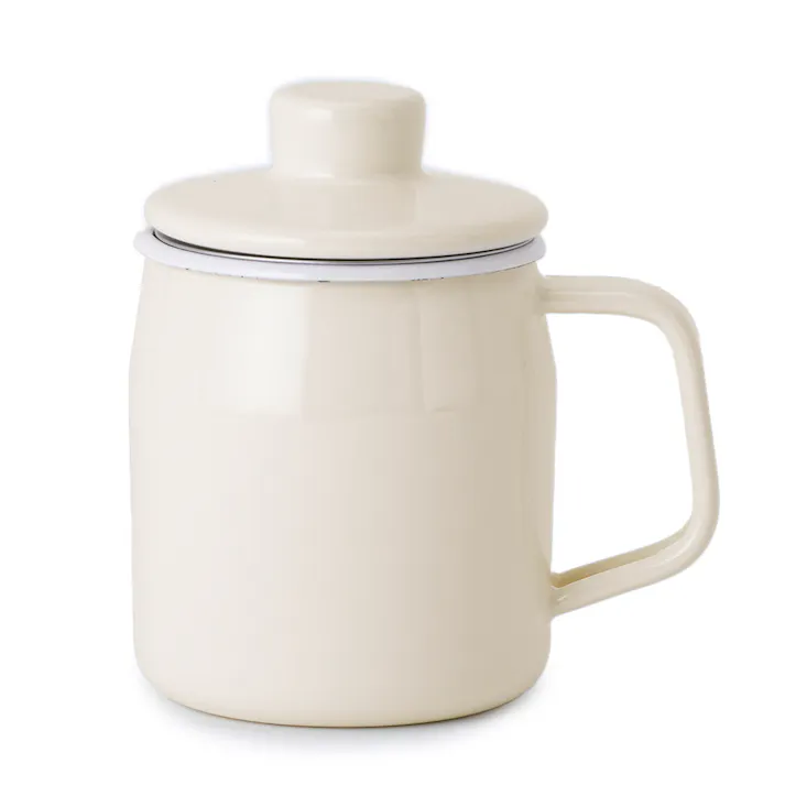 富士ホーロー フィルト ミニ オイルポット ホーロー スリム 350ml ステンレスフィルター OP-0.35L【油ポット 油こし器 琺瑯 フィルター こし網 油入れ コンパクト 小さめ 揚げ物 ほうろう 調理器具】 バニラ