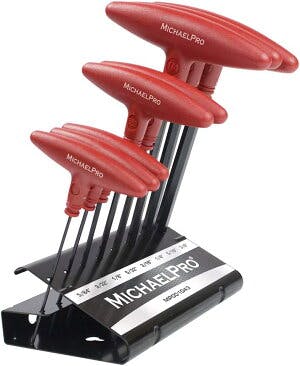 Tハンドル ボールエンド 六角レンチセット赤 8本セット SAE スタンド付