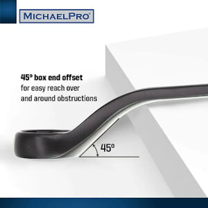 黒色酸化処理 45度噛み付き強化めがねレンチセット 7本セット 6x7, 8x9, 10x11, 12x13, 14x15, 16x17, 18x19 mm ダブルリングスパナセット マイケルプロ MP001217 工具 整備用品 メンテナンス 修理 DIY 自動車 軽自動車