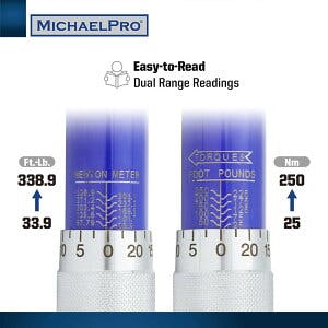 1/2インチ ドライブ クリックトルクレンチ 25-250 Ft-Lbs 33.9-338.9Nm