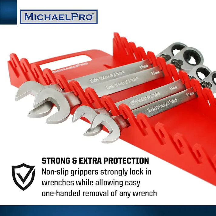 ポータブル レンチホルダー 15本収納 スパナホルダー キャリーハンドル付き スパナオーガナイザー スパナラック スパナホルダー ツールホルダー ツールオーガナイザー ツールラック 赤 マイケルプロ MP014033 工具 整備用品 メンテナンス 修理 DIY 自動車 MichaelPro