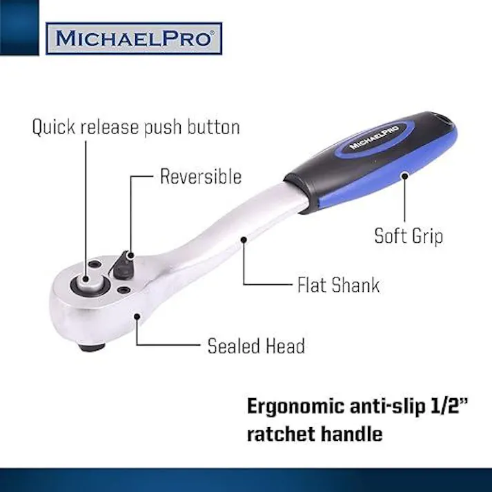 47ピース 1/4 & 3/8インチ 72T ラチェットレンチソケットセット 六角形付きウォブル延長ロッド ユニバーサルジョイント ツイストハンドル アダプター 収納ケース付き マイケルプロ MP005012 工具 整備用品 メンテナンス 修理 DIY 自動車 軽自動車 大型車