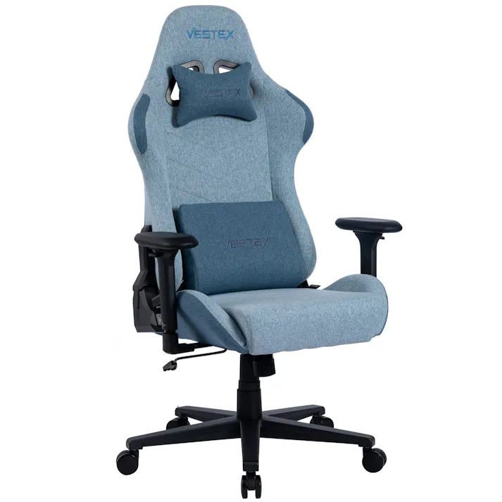 VESTEX(ベステックス) ゲーミングチェア ブルー ファブリック ポケットコイル入り 低座面 振動機能付きランバーサポート 背面ポケット付 3Dワイドアーム VES-S1BL