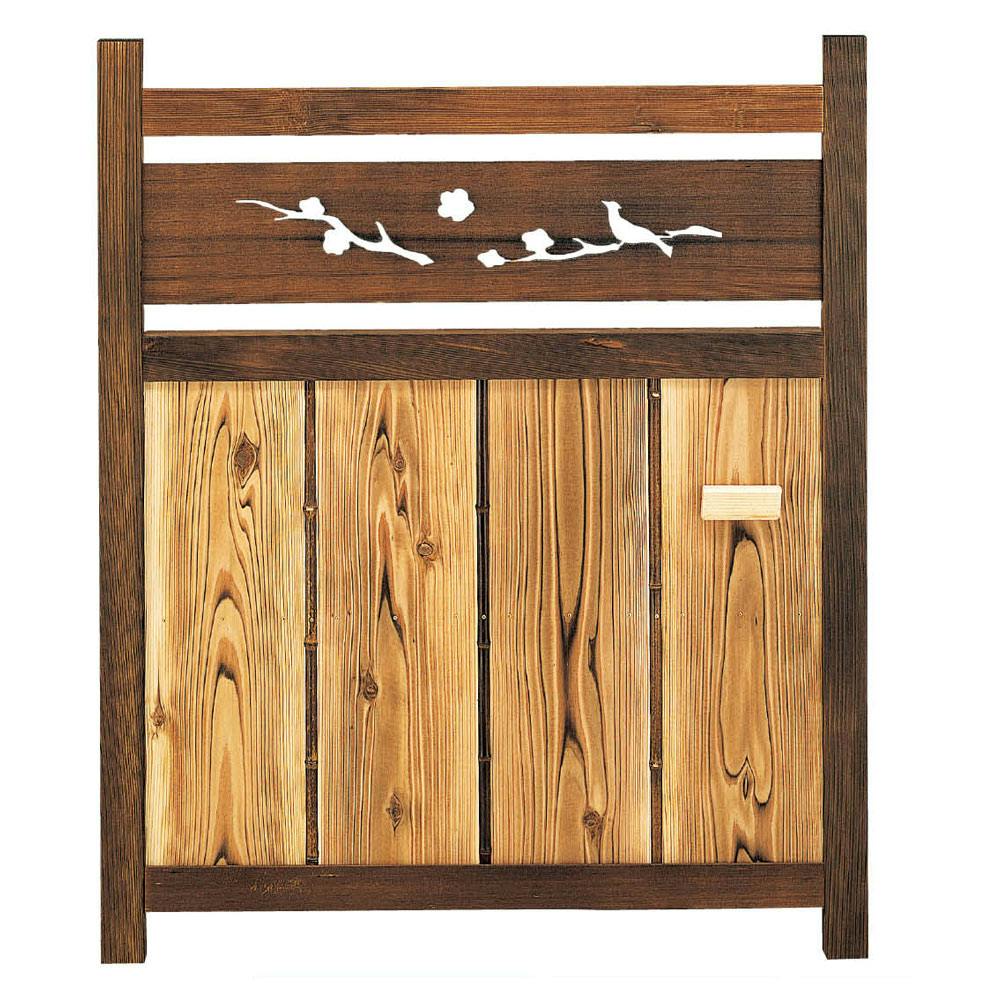 天然素材・国産品　ランマ・梅・うぐいす木戸W750ｘH1050mm右取手