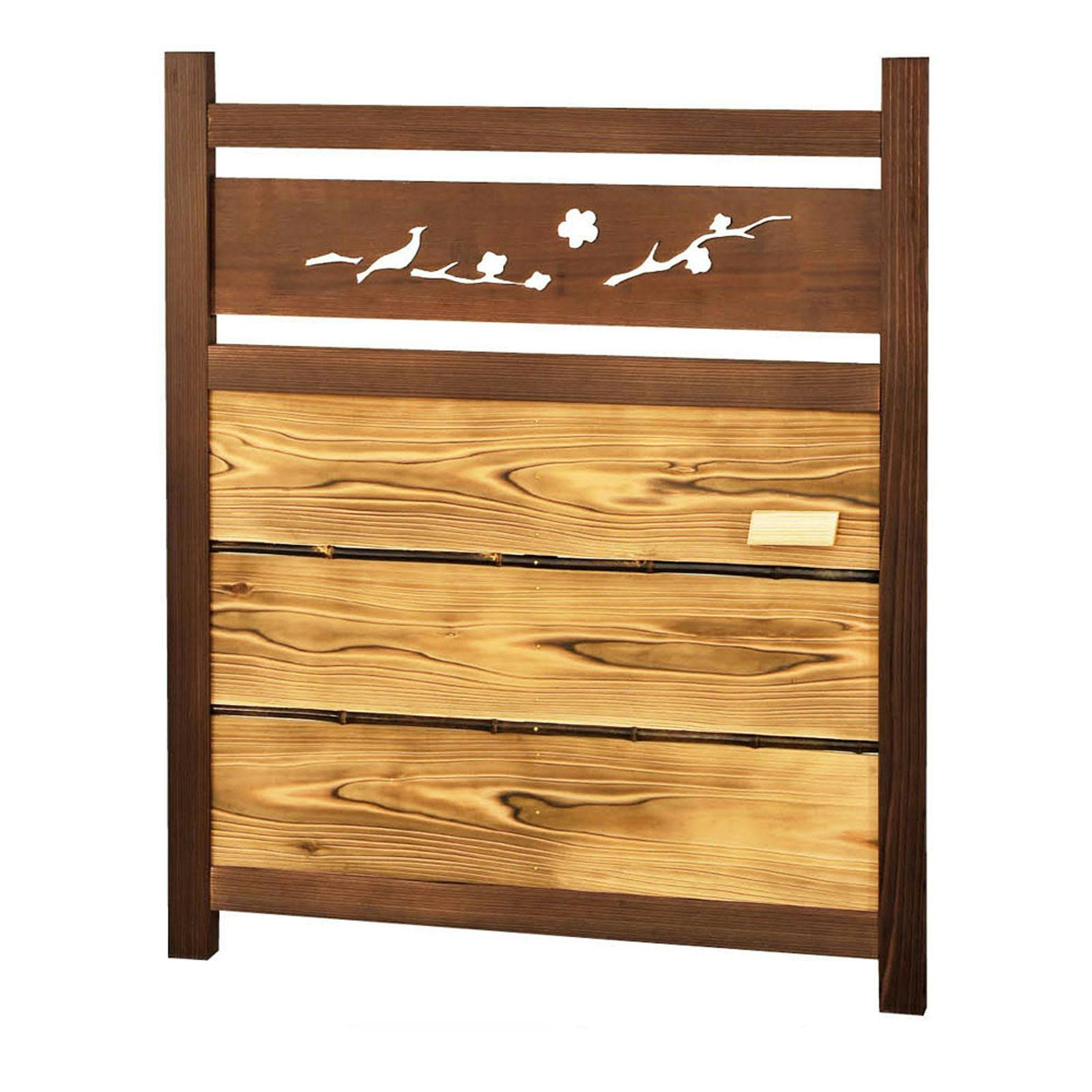 天然素材・国産品　ランマ・梅・うぐいす横張木戸W750ｘH900mm右取手