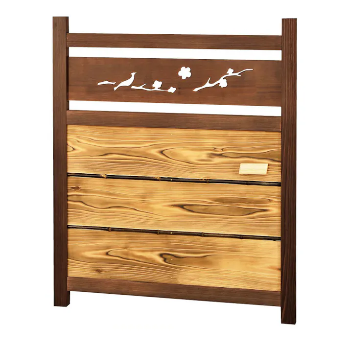 天然素材・国産品 ランマ・梅・うぐいす横張木戸W750xH900mm右取手