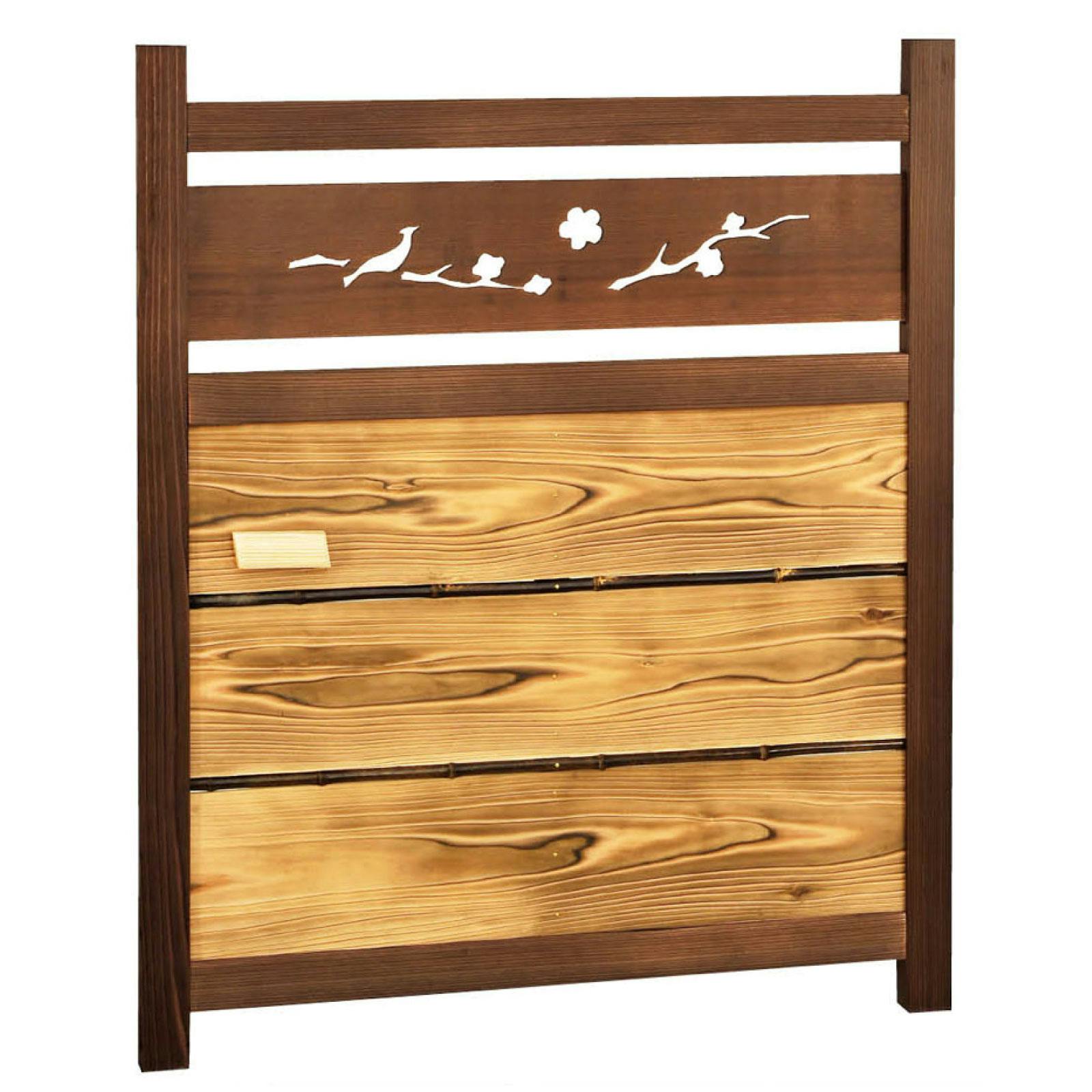 天然素材・国産品　ランマ・梅・うぐいす横張木戸W750ｘH1050mm左取手