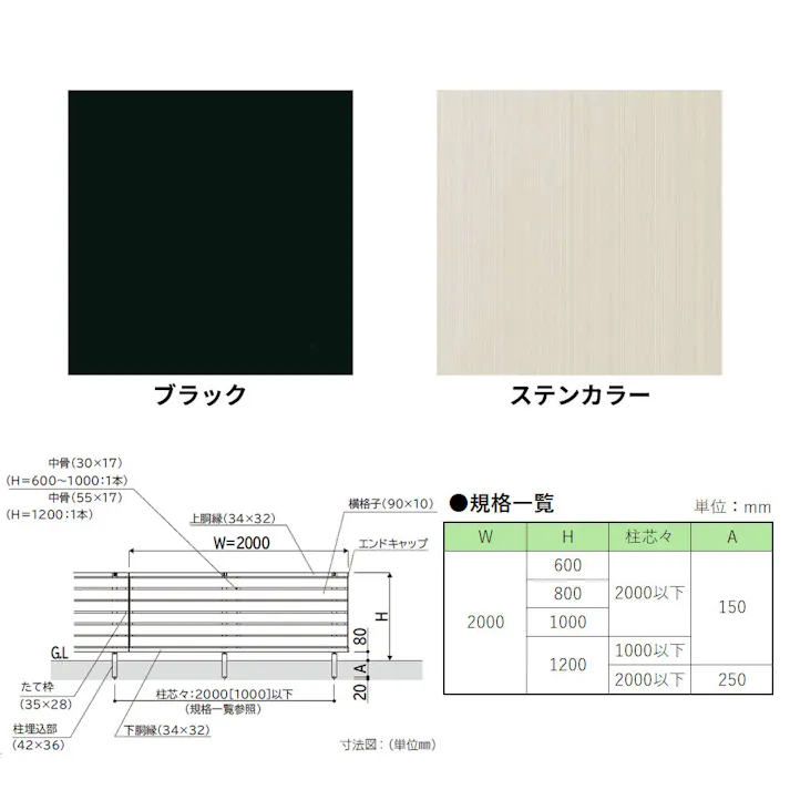 キロスタイル 横スリット通風フェンス2 自由柱 T80  ステンカラー