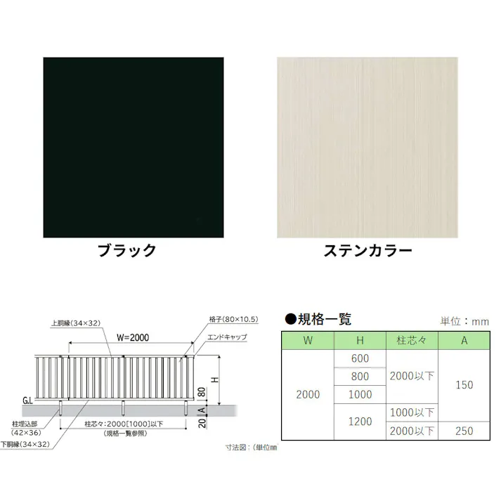 キロスタイル たてスリット通風フェンス2 自由柱 T120(2m以内) ブラック