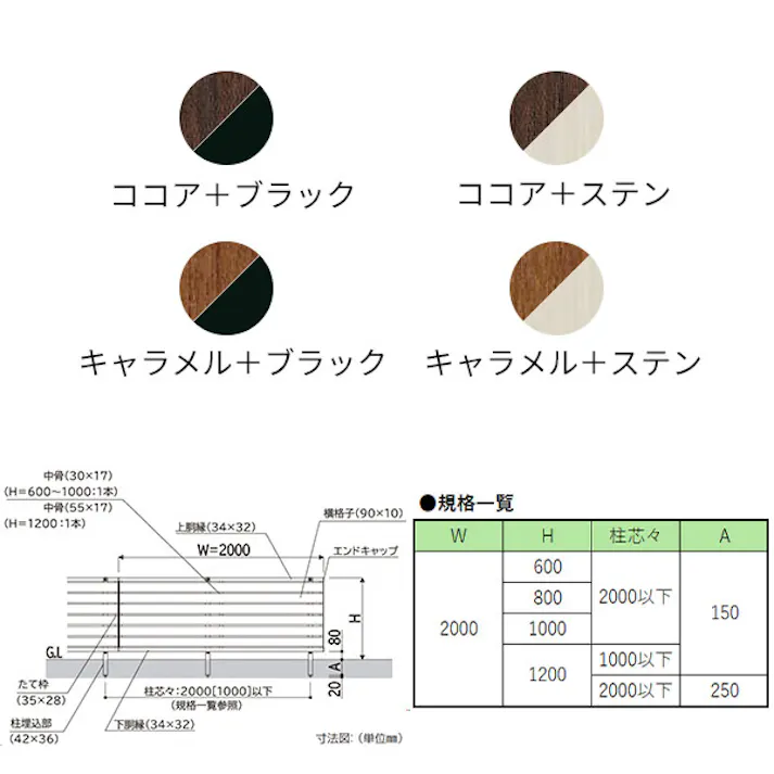 キロスタイル 木調板張フェンス2 本体 T80 キャラメル+ブラック