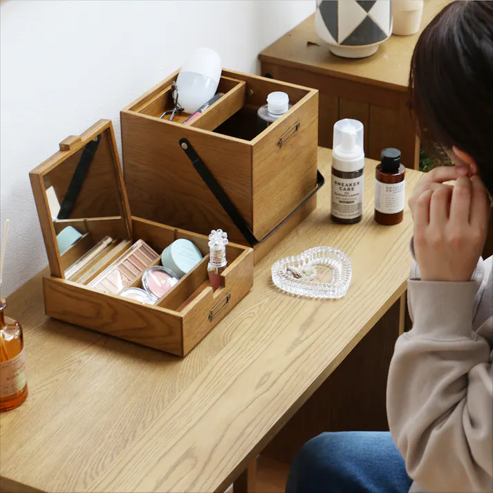 -天然木の美しさと機能性を一体-Wooden Cosme Box コスメボックス ヴィンテージナチュラル