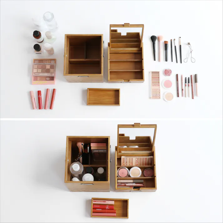 -天然木の美しさと機能性を一体-Wooden Cosme Box コスメボックス ヴィンテージナチュラル