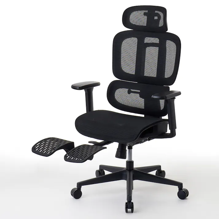 ROOM WORKS (ルームワークス) M5 多機能フルメッシュワークチェア デスクチェア オフィスチェア PCチェア 低座面 エラストマーメッシュ シートスライド フットレスト RM5-BK ブラック