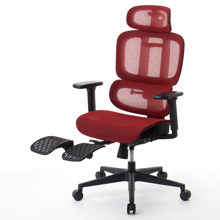 ROOM WORKS (ルームワークス) M5 多機能フルメッシュワークチェア デスクチェア オフィスチェア PCチェア 低座面 エラストマーメッシュ シートスライド フットレスト RM5-RD レッド