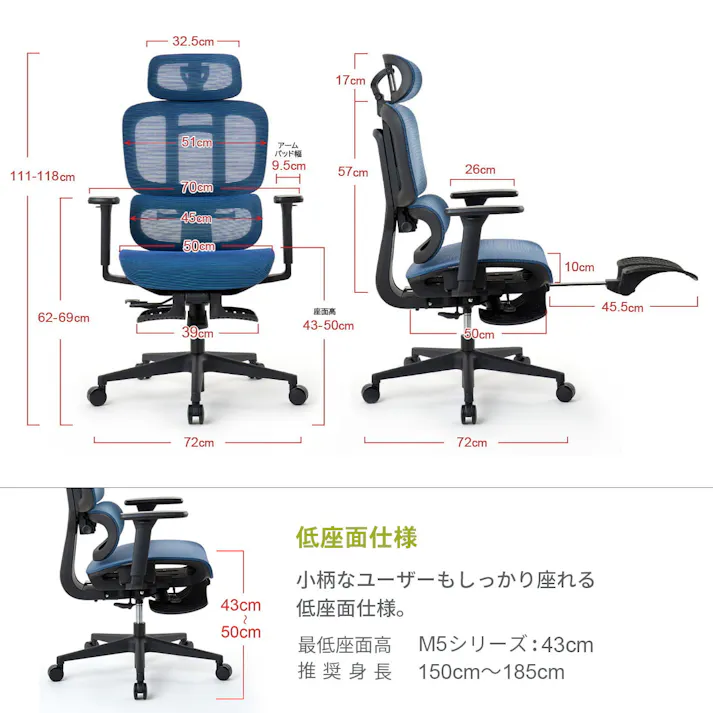 ROOM WORKS (ルームワークス) M5 多機能フルメッシュワークチェア デスクチェア オフィスチェア PCチェア 低座面 エラストマーメッシュ シートスライド フットレスト RM5-RD レッド