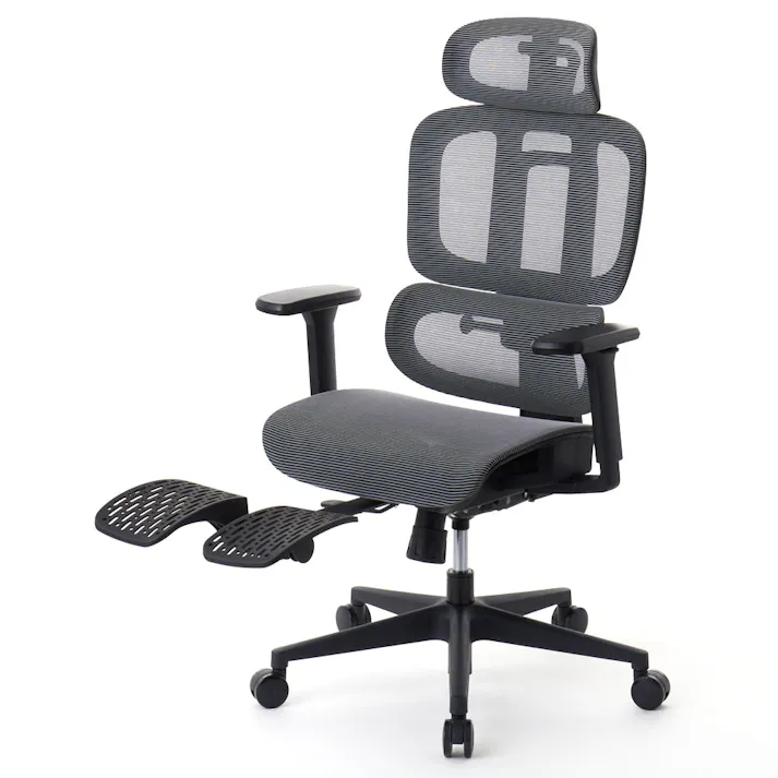 ROOM WORKS (ルームワークス) M5 多機能フルメッシュワークチェア デスクチェア オフィスチェア PCチェア 低座面 エラストマーメッシュ シートスライド フットレスト RM5-GY グレー