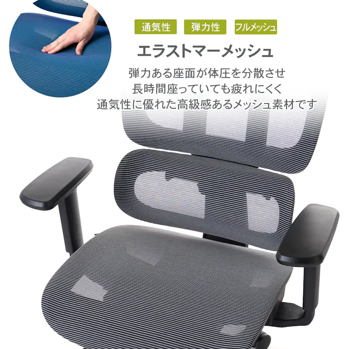 ROOM WORKS (ルームワークス) M5 多機能フルメッシュワークチェア デスクチェア オフィスチェア PCチェア 低座面 エラストマーメッシュ シートスライド フットレスト RM5-GY グレー