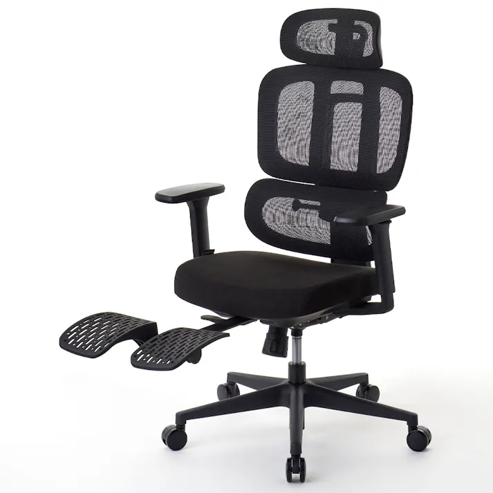 ROOM WORKS (ルームワークス) M6 多機能ファブリックメッシュワークチェア デスクチェア オフィスチェア PCチェア 低座面 モールド座面 シートスライド フットレスト RM6-BK ブラック