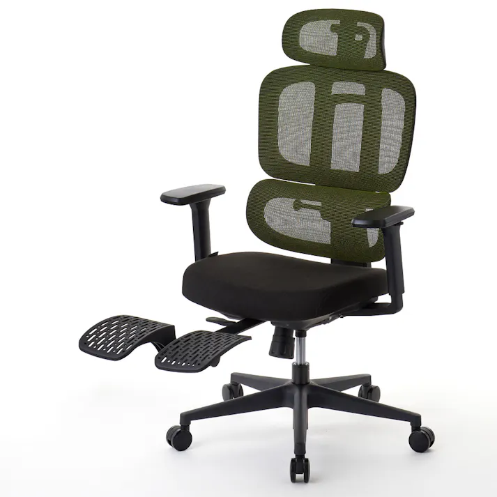 ROOM WORKS (ルームワークス) M6 多機能ファブリックメッシュワークチェア デスクチェア オフィスチェア PCチェア 低座面 モールド座面 シートスライド フットレスト RM6-GR グリーン