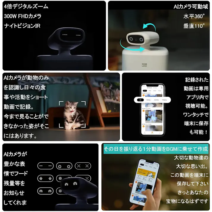 猫用スマートコンパニオンロボット OSitter AI 360ビュー 見守りカメラ 自動給餌器
