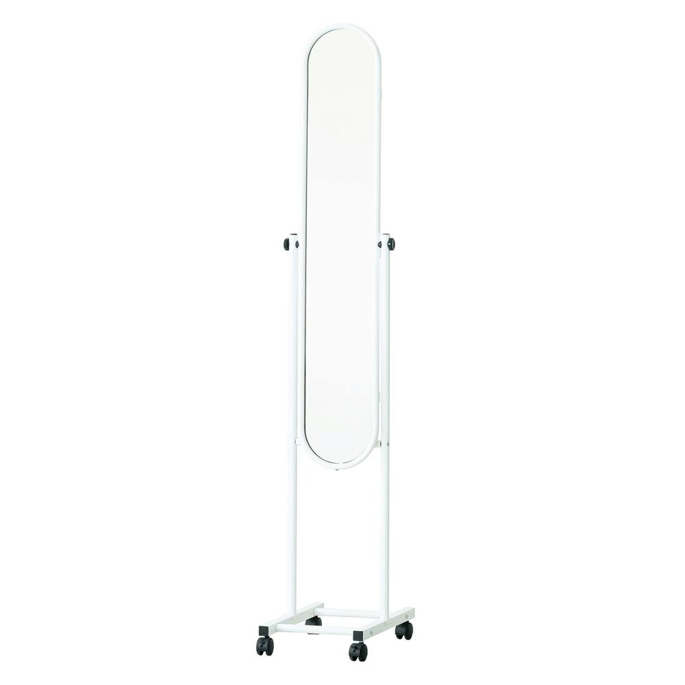 パイプスタンドミラー(キャスター付)(ホワイト)】 幅30cm×高さ157cm