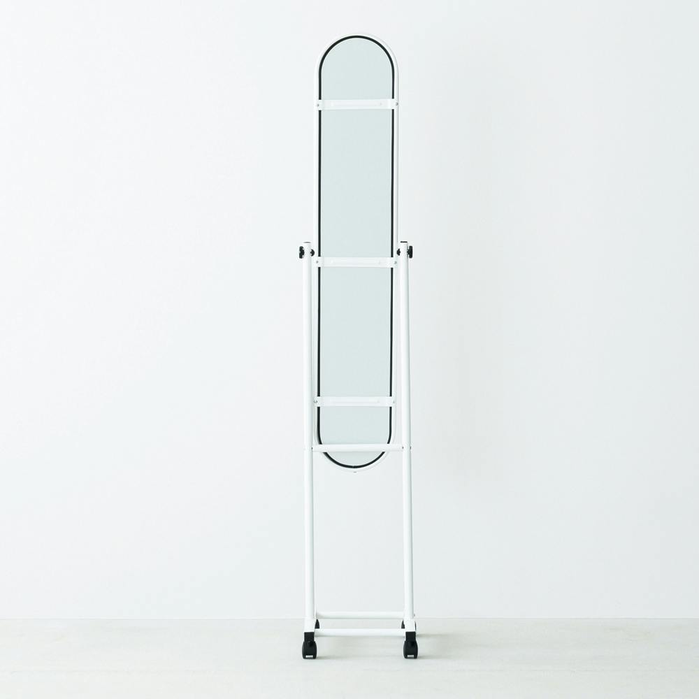 パイプスタンドミラー(キャスター付)(ホワイト)】 幅30cm×高さ157cm
