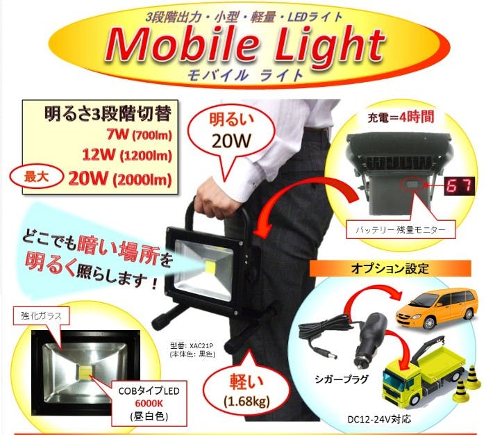 ルクス・エナジー Mobile Light(モバイル ライト) LEDバッテリー内蔵
