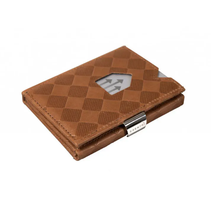 EXENTRI エキセントリ ミニマルウォレット スキミング防止 RFIDブロック【ミニマル財布 三つ折り財布 本革 ミニウォレット カード入れ 定期入れ 薄型 大容量 メンズ レディース】 サンドチェス