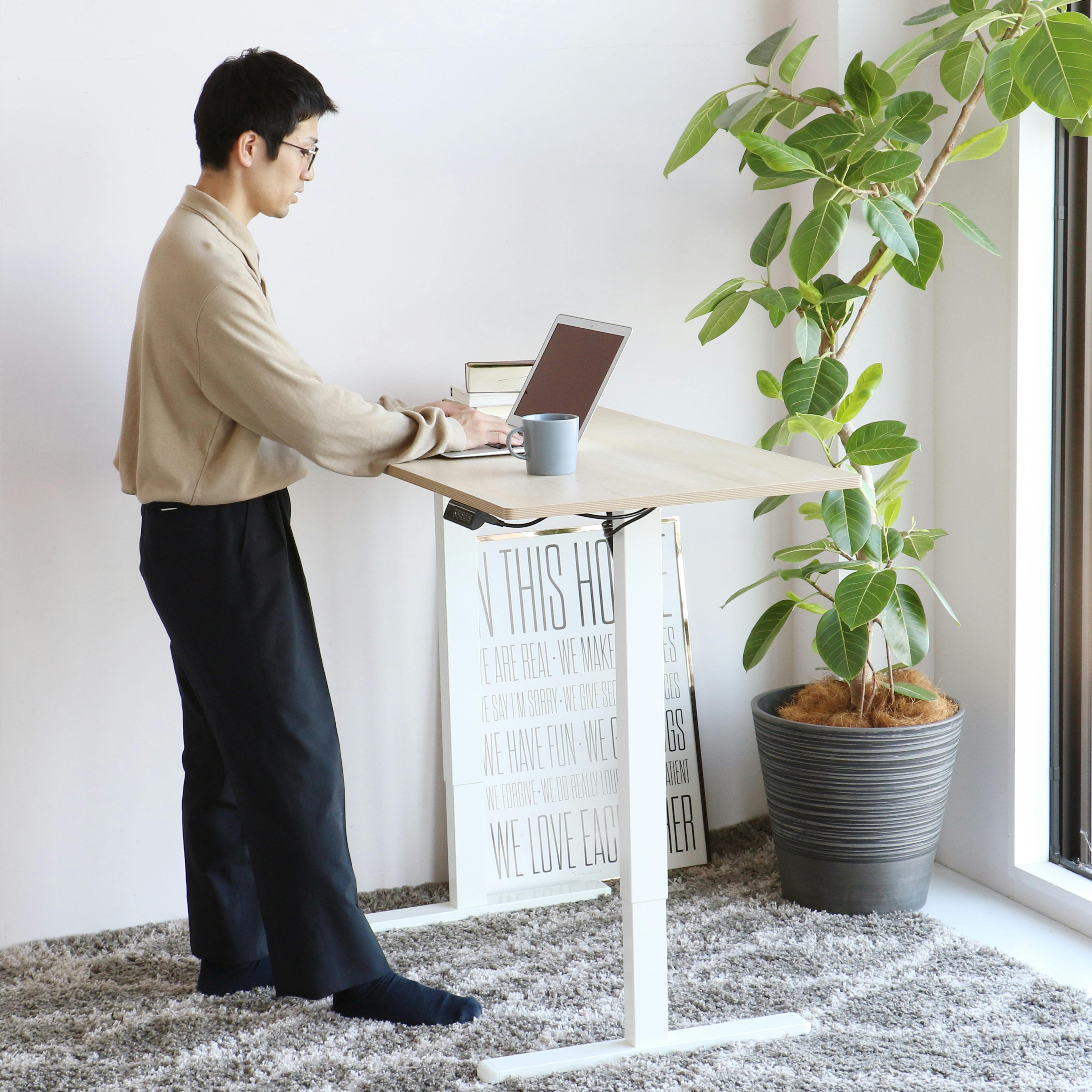 電動昇降デスク 在宅 オフィスデスク ナチュラルホワイト