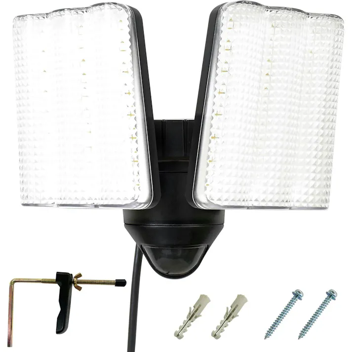 大進 センサーライト AC 100V コンセント式 屋外用 2灯式 LED 防雨 人感 暗くなると点灯 防犯ライト DLA-17T200
