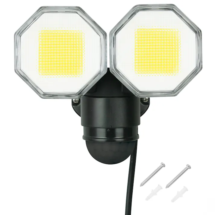 大進 センサーライト AC 100V コンセント式 屋外用 2灯式 LED 防雨 人感 暗くなると点灯 防犯ライト DLA-18T200