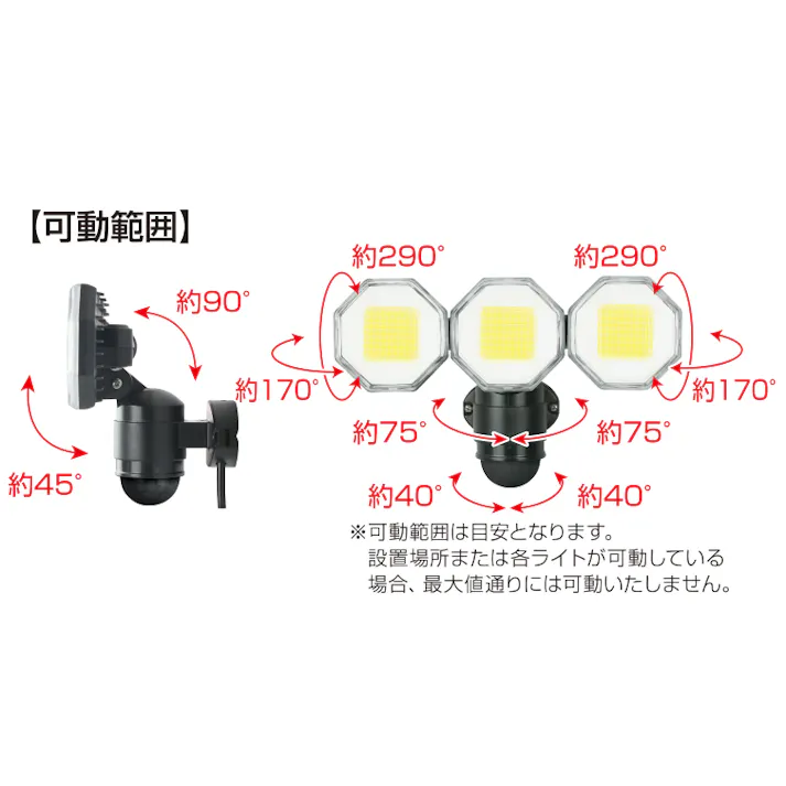 大進 人感 センサーライト AC100V コンセント式 屋外用 3灯式 LED 防雨 暗くなると点灯 防犯ライト DLA-18T300