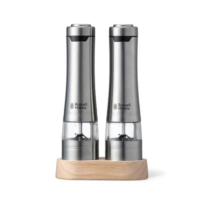 ラッセルホブス 電動ミル ソルト&ペッパー 2本 ウッドスタンド セット Russell Hobbs 7923JP【ソルト ペッパー ミル 電動 胡椒 塩 スパイスミル ハーブミル 岩塩 セラミック刃 キッチン家電】