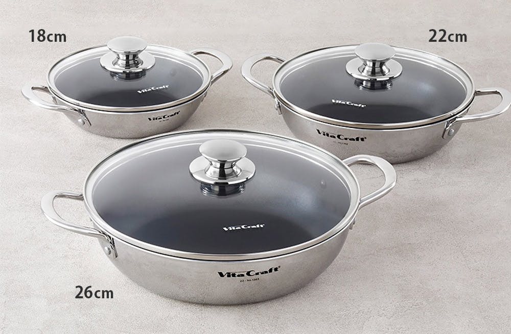 ビタクラフト テーブルパン 3点セット 18cm 22cm 26cm ガラス蓋付き NO