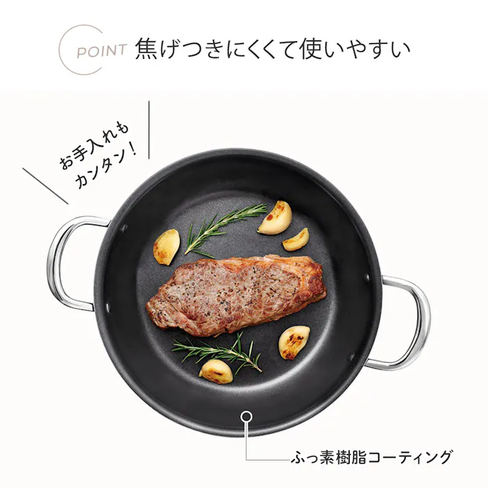 ビタクラフト テーブルパン 18cm ガラス蓋付き NO.1361 浅型 両手鍋 ガス火 IH対応【卓上鍋 浅型鍋 無水調理 調理器具 ステンレス アルミ 全面2層構造】