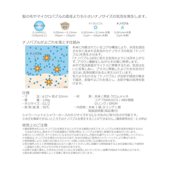 ナノバブル発生キット シャワーヘッド用 日本製 シャワー用アダプター 取付簡単 節水効果 日本電興 ND-NBSH