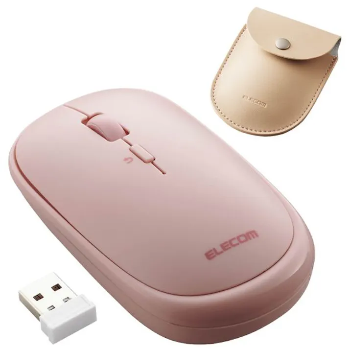 超軽量設計 BlueLEDマウス 薄型 無線 4ボタン ポーチ付かわいい おしゃれピンク