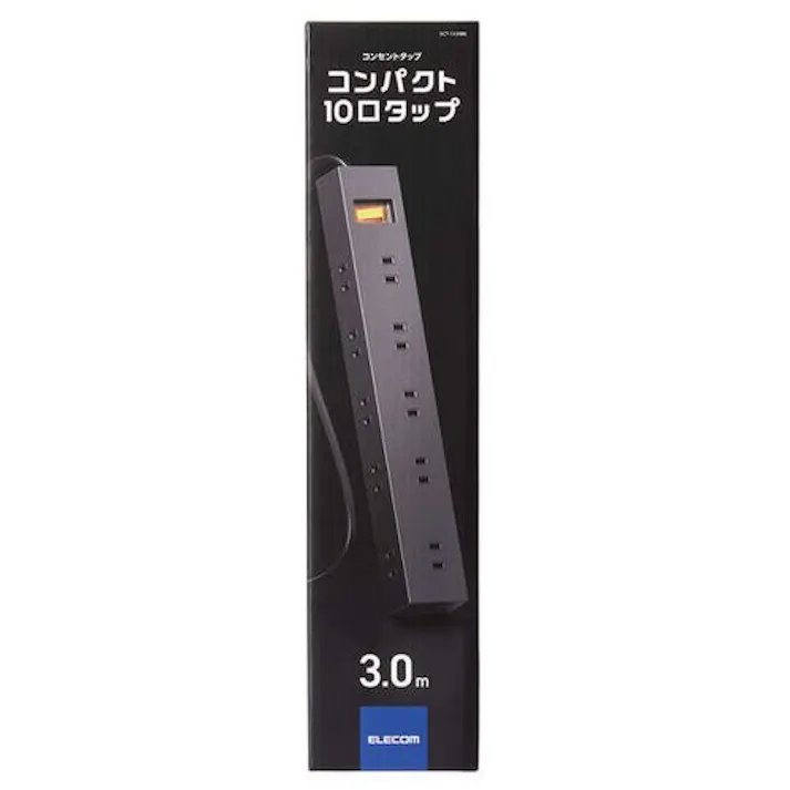 電源タップ 2P 10個口 一括スイッチ マグネット 3m ブラック ECT-1530BK