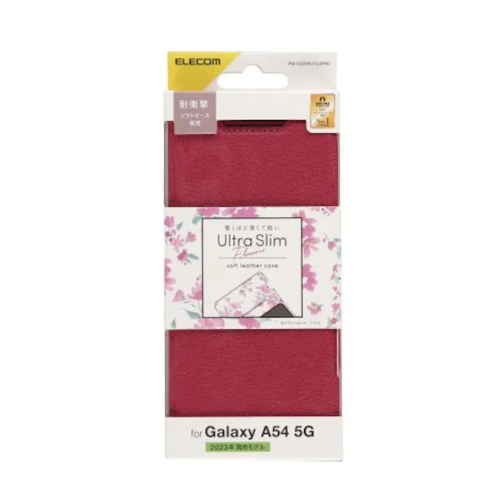 Galaxy A54 5G ソフトレザーケース 薄型 磁石付 フラワーズ ディープピンク
