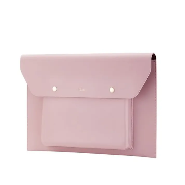 パソコンケース 14インチ レザー スリム フロントポケット付 ピンク