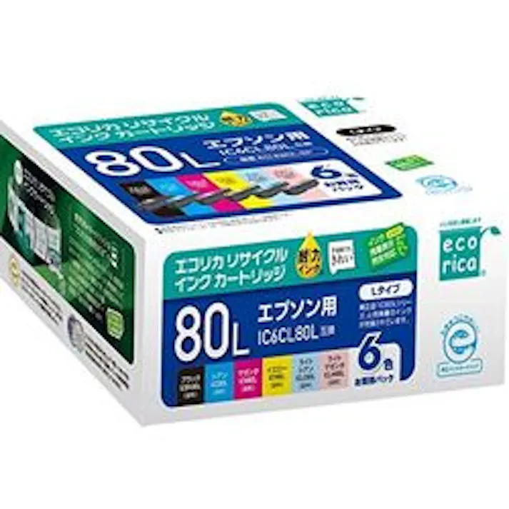 IC6CL80L互換 エコリカ リサイクルインク エプソン ブラック、シアン、マゼンタ、イエロー、ライトシアン、ライトマゼンタ 6個パック