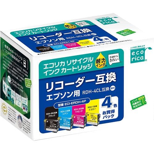 エコリカ インクカートリッジ エプソン RDH-4CL 互換インク 4色パック インクカートリッジ・インクリボン エコリカ インクカートリッジ エプソン RDH-4CL 互換インク 4色パック インクカートリッジ・インクリボン