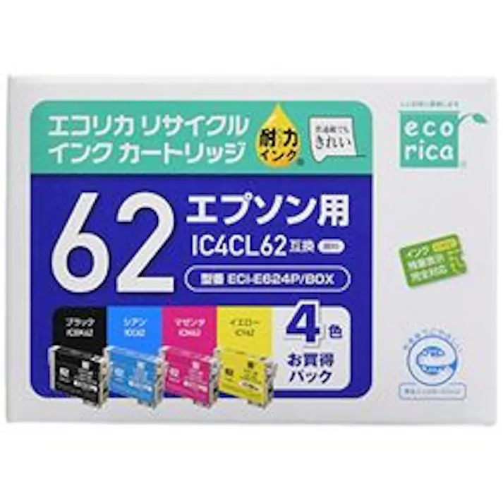 ICC62互換 エコリカ リサイクルインク エプソン ブラック、シアン、マゼン