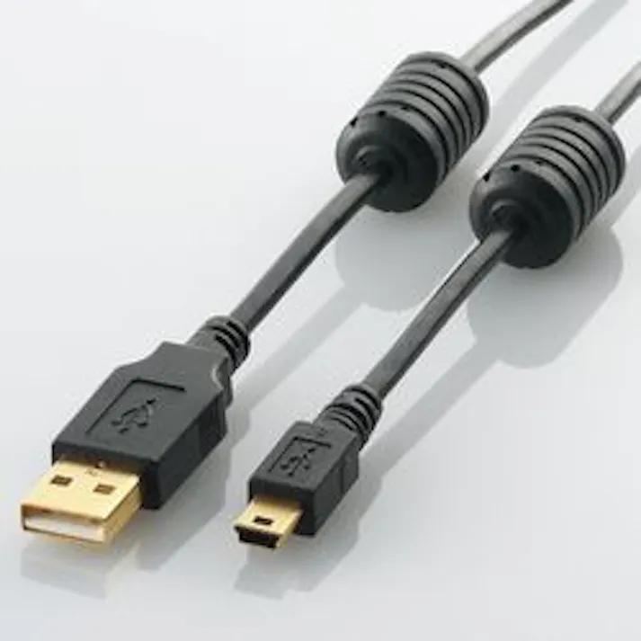 USB2.0ケーブル フェライトコア付 A-miniBタイプ 2.0m(ブラック) メーカー在庫品