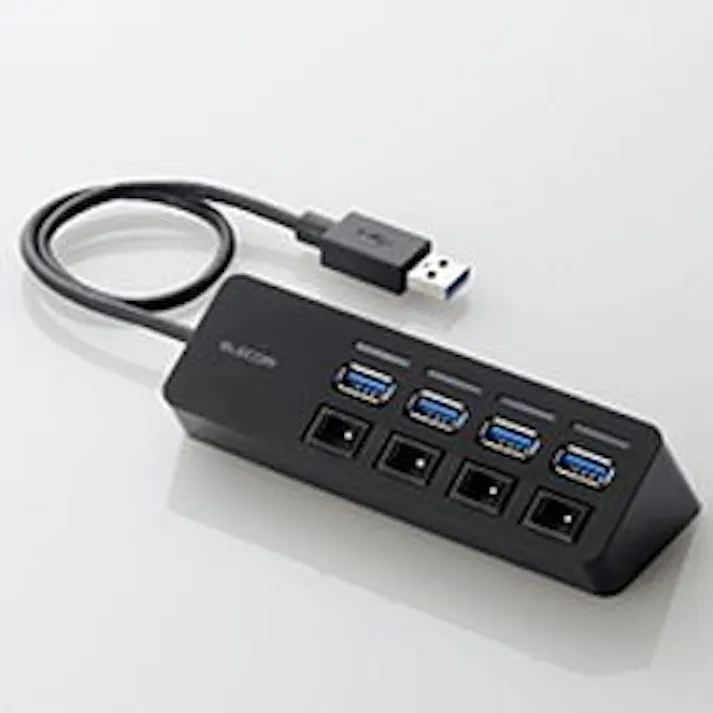 USBHUB3.0 個別スイッチ付 マグネット バスパワー 4ポート ブラック メーカー在庫品
