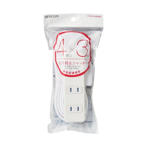 ほこり防止シャッタータップ 4個口 3m ホワイト メーカー在庫品 電源ケーブル・延長コード ほこり防止シャッタータップ 4個口 3m ホワイト メーカー在庫品 電源ケーブル・延長コード