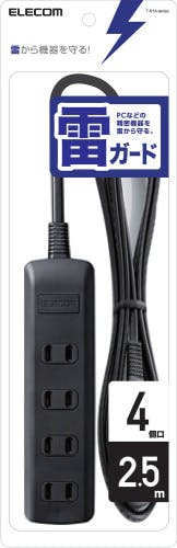 雷ガードタップ スイッチ無 4個口 2.5m ブラック T-K1A-2425BK メーカー在庫品 電源ケーブル・延長コード 雷ガードタップ スイッチ無 4個口 2.5m ブラック T-K1A-2425BK メーカー在庫品 電源ケーブル・延長コード