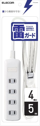 雷ガードタップ スイッチ無 4個口 5m ホワイト T-K1A-2450WH メーカー在庫品 電源ケーブル・延長コード 雷ガードタップ スイッチ無 4個口 5m ホワイト T-K1A-2450WH メーカー在庫品 電源ケーブル・延長コード