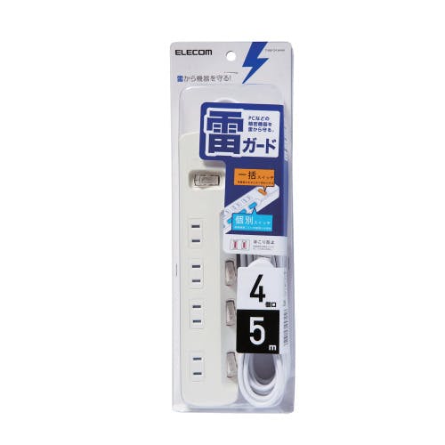 雷ガードタップ 一括&個別スイッチ 4個口 5m ホワイト T-K8A-2450WH メーカー在庫品 電源ケーブル・延長コード 雷ガードタップ 一括&個別スイッチ 4個口 5m ホワイト T-K8A-2450WH メーカー在庫品 電源ケーブル・延長コード